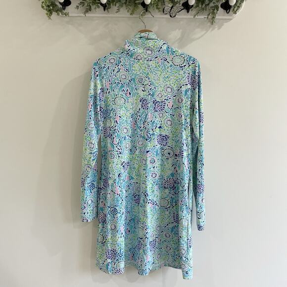 Lilly Pulitzer Blue Floral Long Sleeve UPF 50+ Chillylilly Lilshield Dress M - Picture 3 of 6